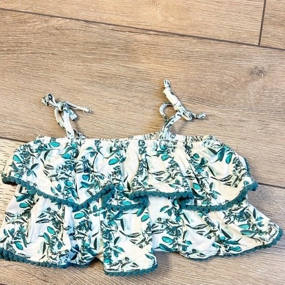 Kate Quinn Ruffle Sun Top Tank Top Layered 6-12M Bamboo Leaf Print - Picture 2 of 5